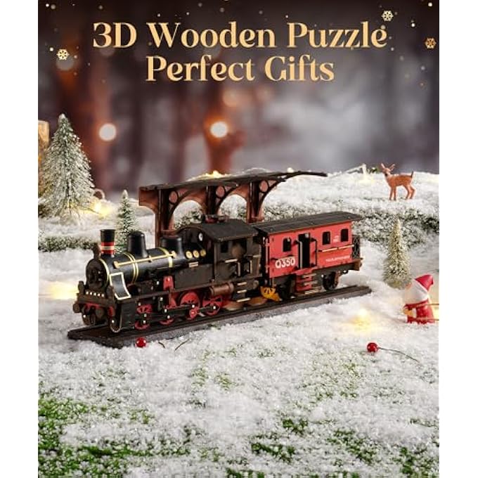 STEAM TRAIN 3D WOODEN PUZZLE, WOODEN TRAIN MODEL KITS FOR ADULTS FOR BUILDING, VINTAGE CRAFT SET FOR CRAFT MODELS, DIY CHRISTMAS AND BIRTHDAY GIFTS FOR MEN AND BOYS - Image 2